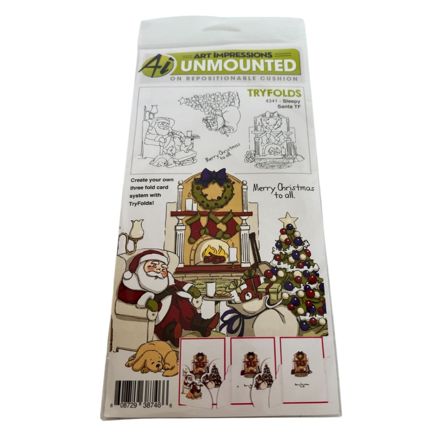 Art Impressions Rubber Stamps Sleepy Santa Tryfold Merry Christmas Card Making