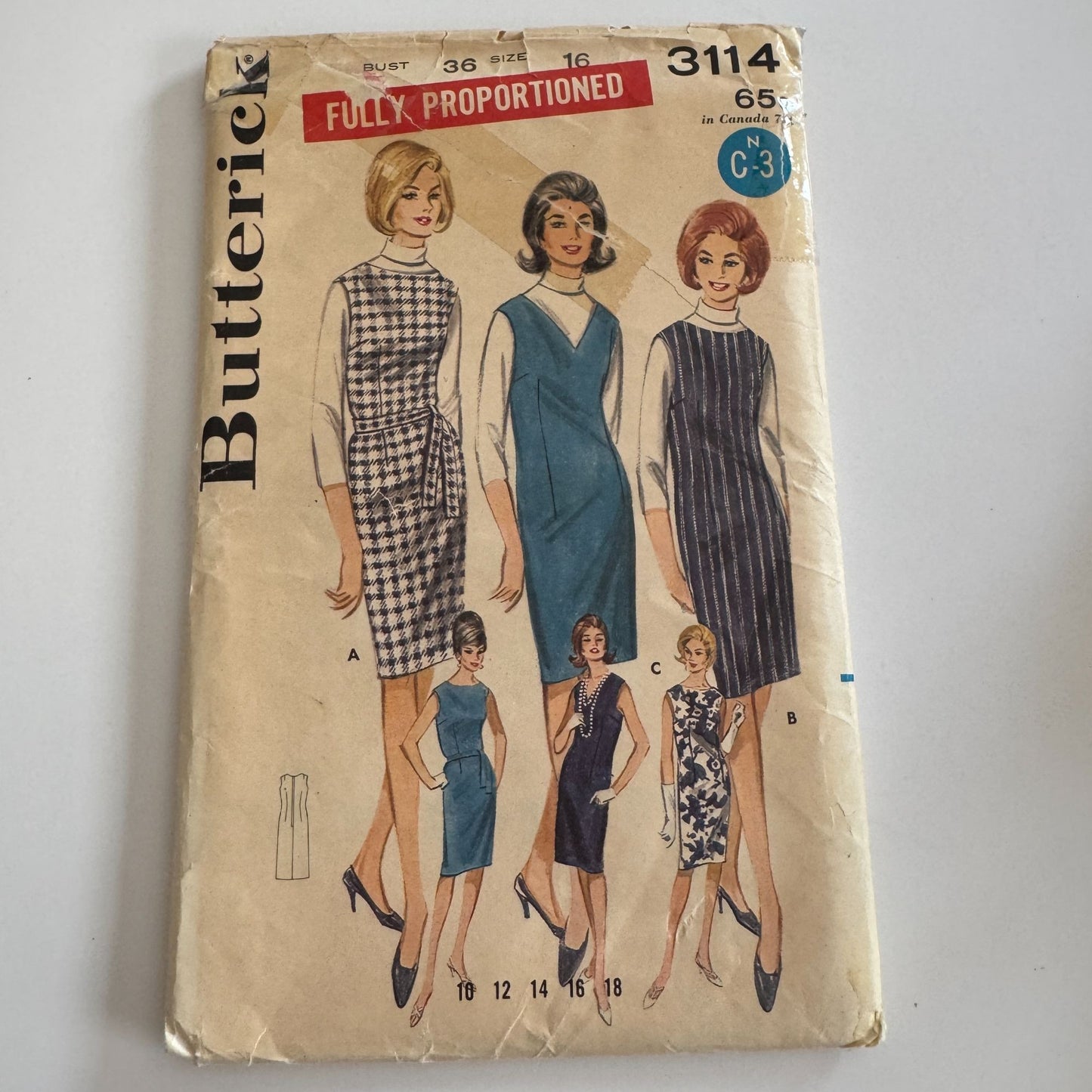 Butterick Sewing Pattern 3114 Womens Proportioned Jumper 16 Bust 36 Vintage UC