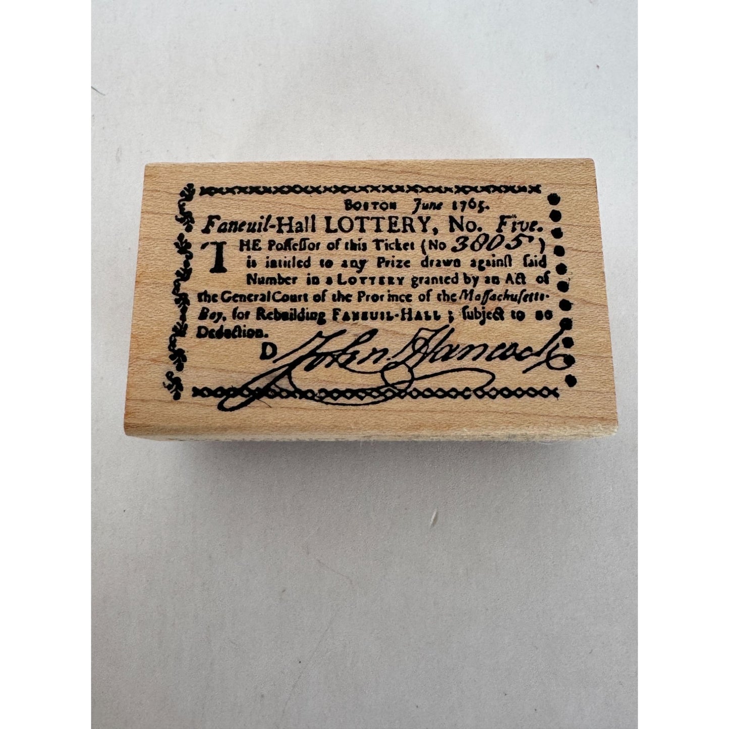 Renaissance Art Rubber Stamp John Hancock Faneuil Hall Lottery Boston MA History