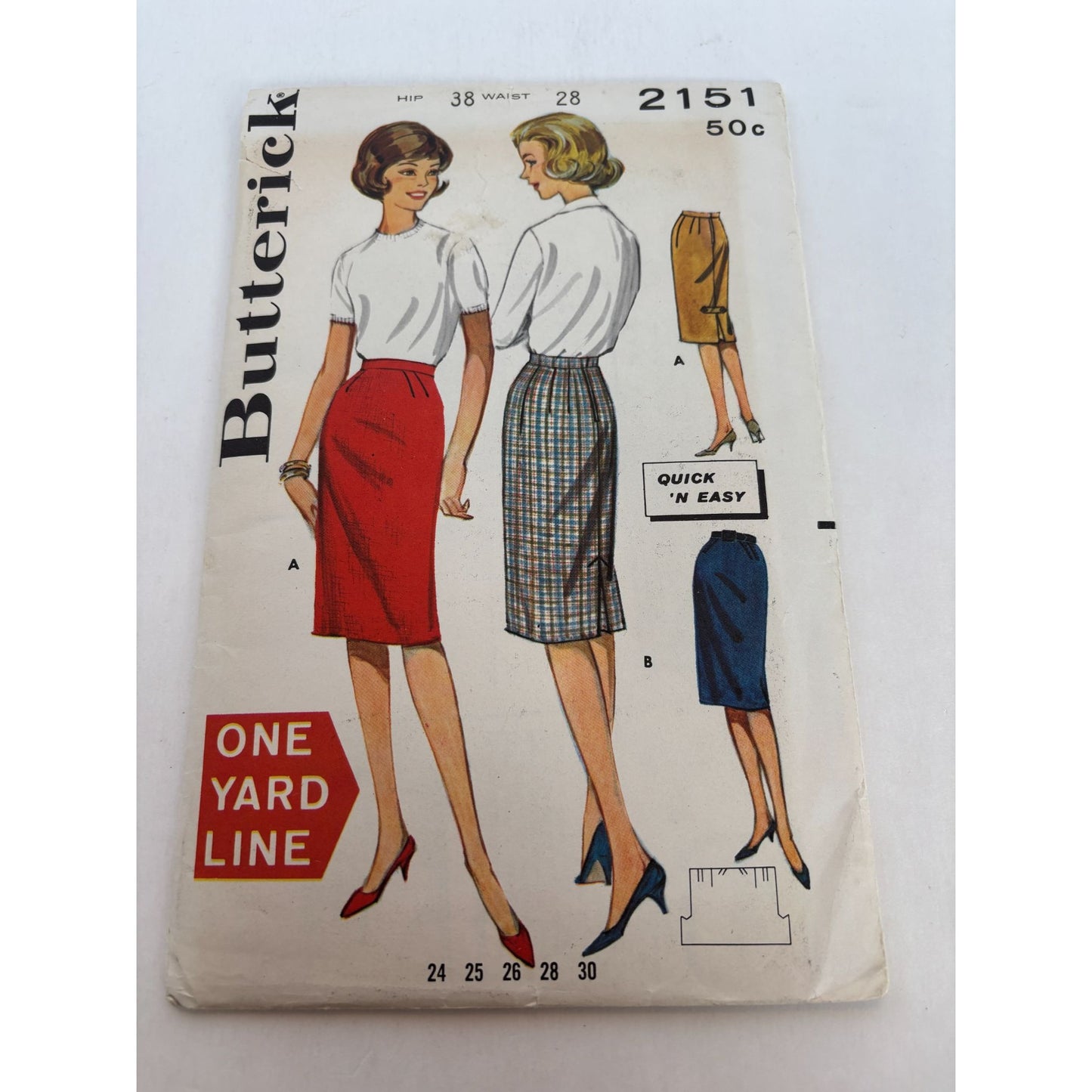 Butterick Sewing Pattern 2151 Sheath Skirt Quick Easy 1960s Vintage Cut Complete