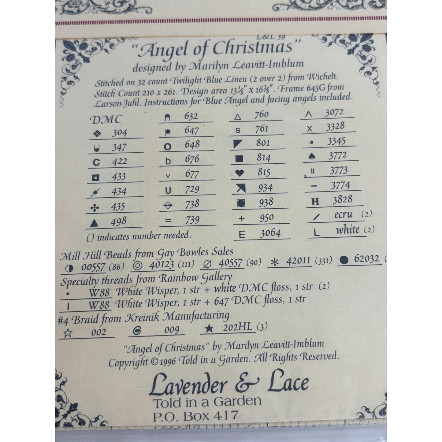 Lavender and Lace Cross Stitch Pattern Angel of Christmas Victorian Holidays