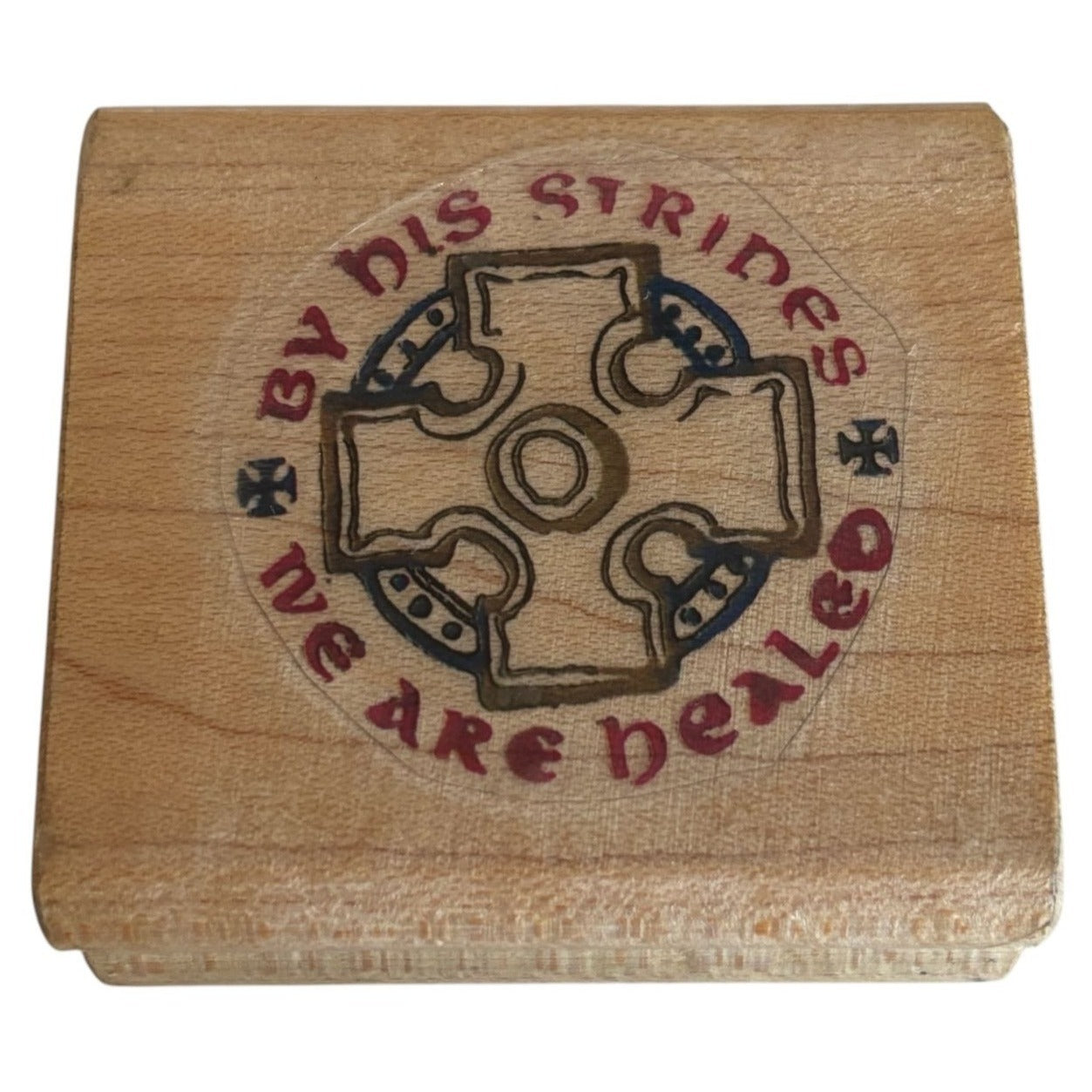 Christian Cross Rubber Stamp By His Stripes We Are Healed Wood Mounted Religious