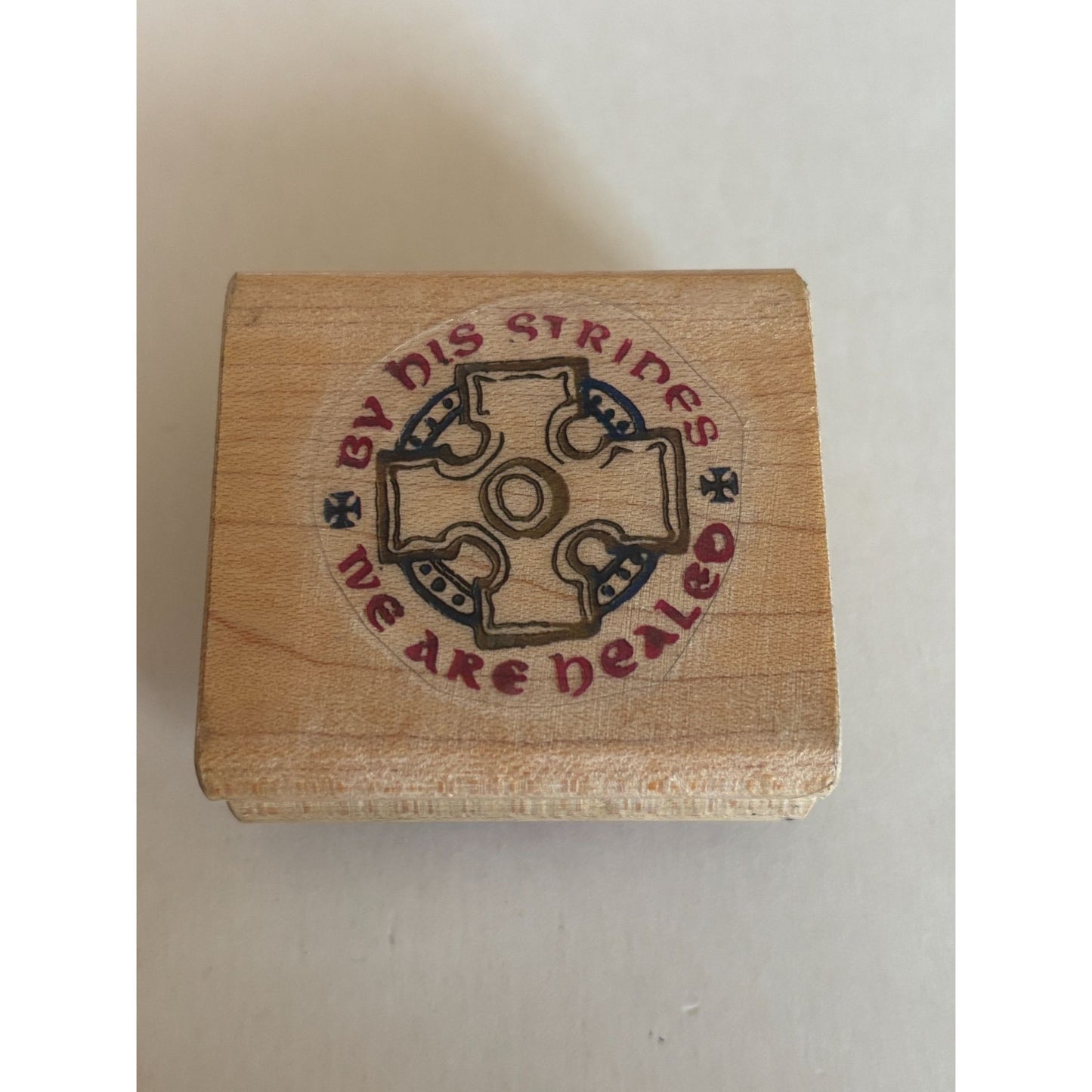 Christian Cross Rubber Stamp By His Stripes We Are Healed Wood Mounted Religious