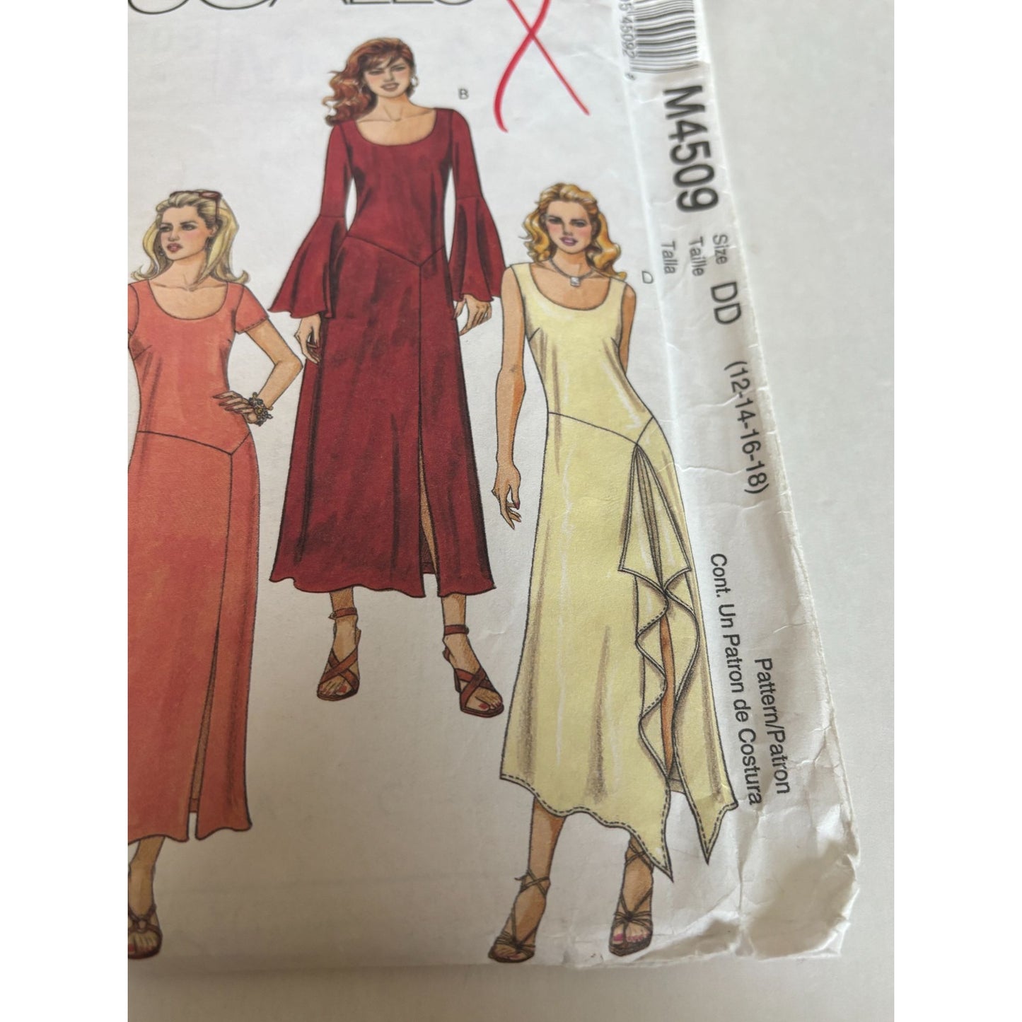 McCalls Sewing Pattern M4509 Dress Trumpet Sleeve Back Zipper 12 14 16 18 Uncut