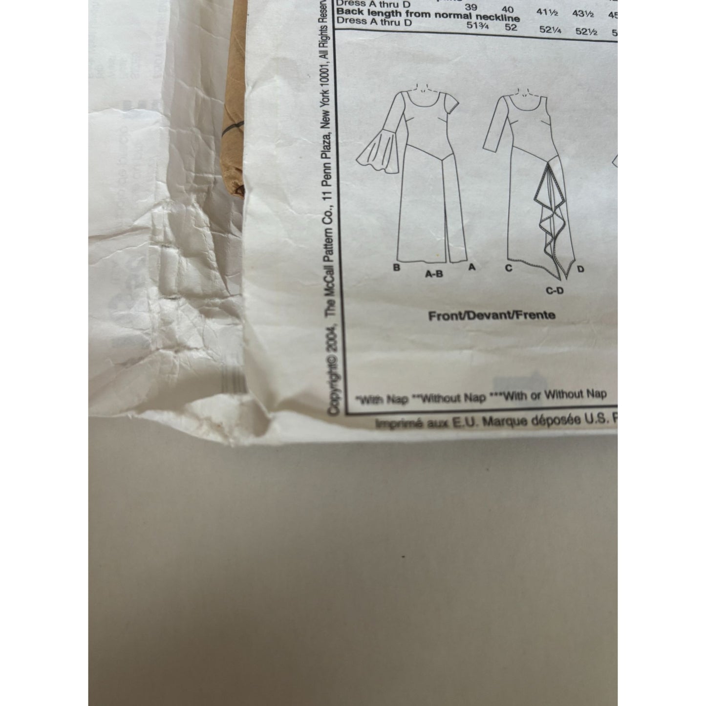 McCalls Sewing Pattern M4509 Dress Trumpet Sleeve Back Zipper 12 14 16 18 Uncut