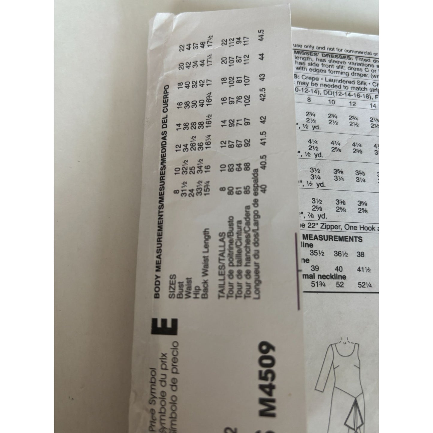 McCalls Sewing Pattern M4509 Dress Trumpet Sleeve Back Zipper 12 14 16 18 Uncut