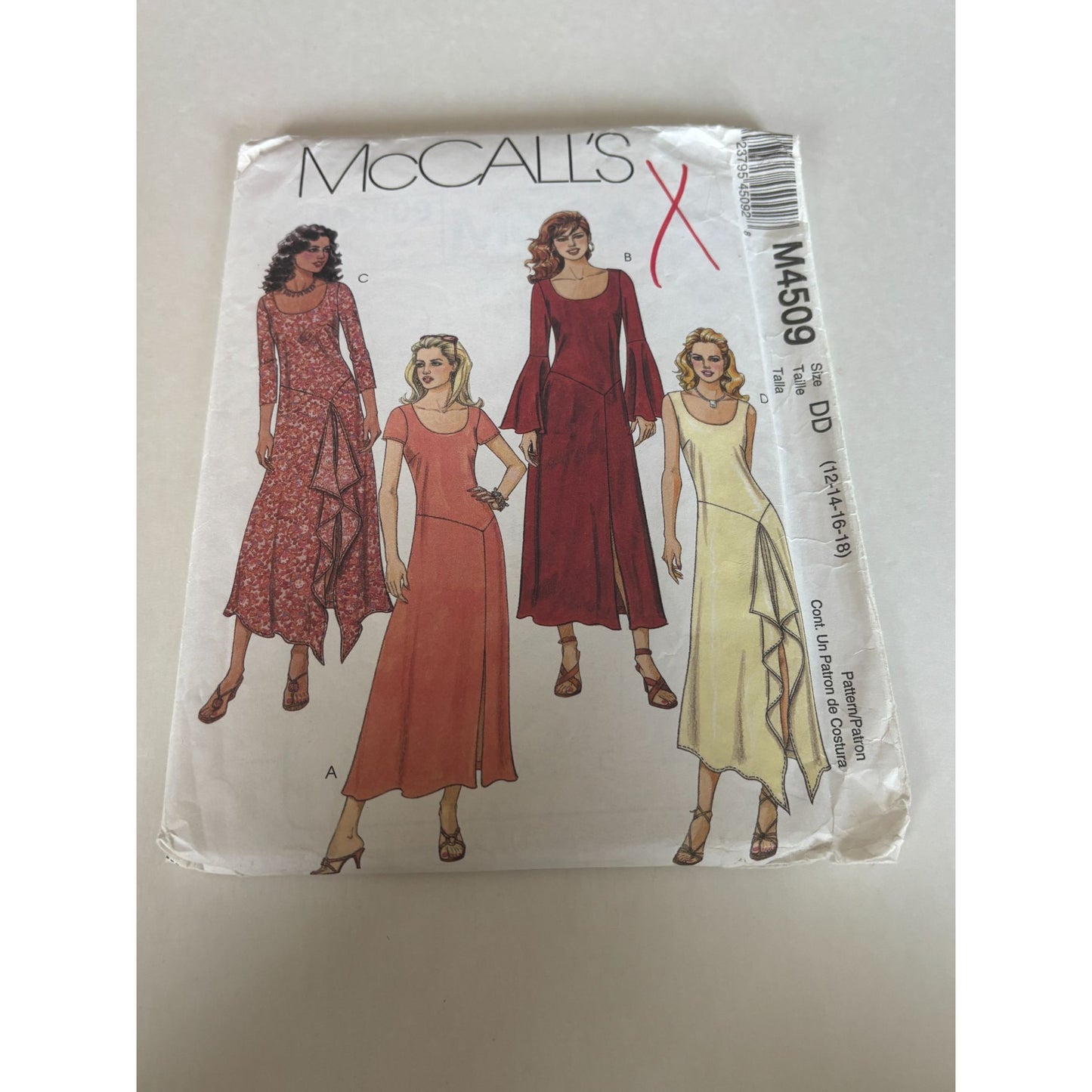 McCalls Sewing Pattern M4509 Dress Trumpet Sleeve Back Zipper 12 14 16 18 Uncut