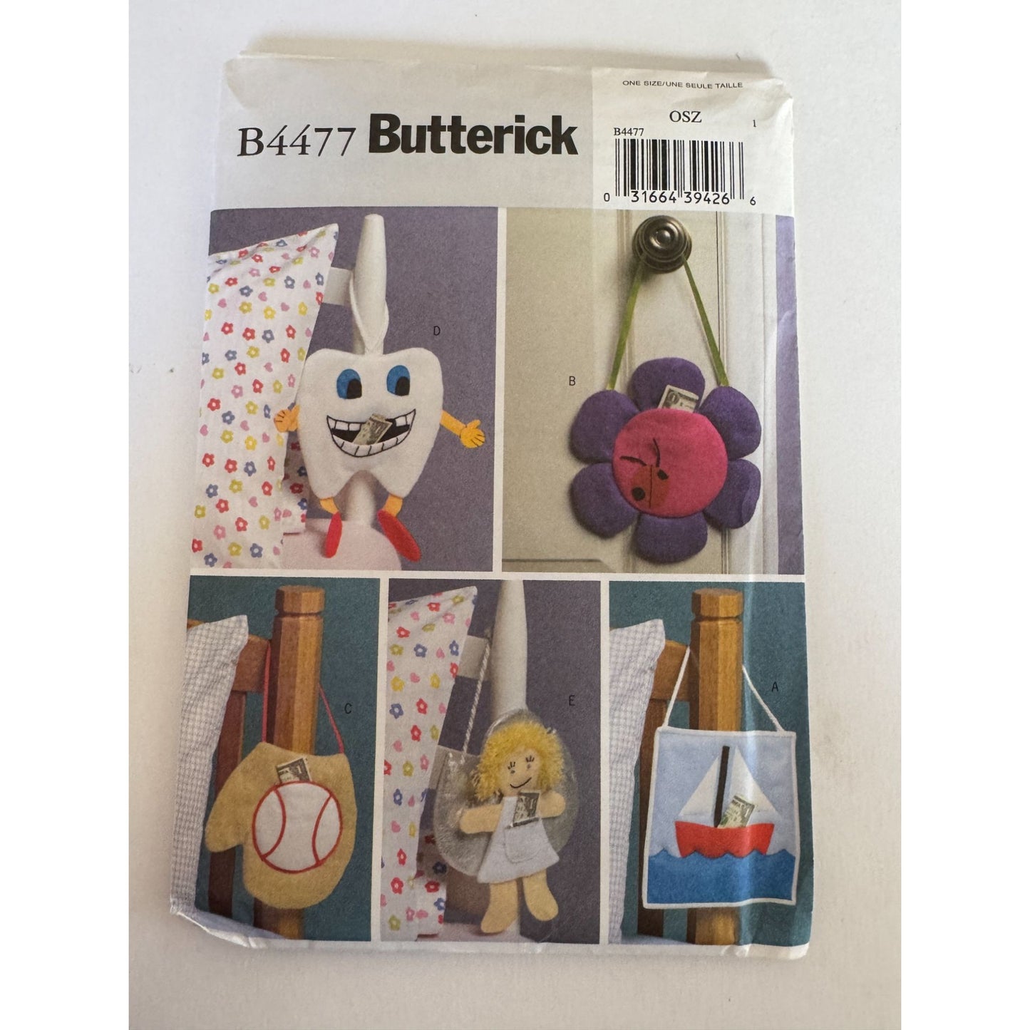 Butterick B4477 Tooth Fairy Pillow Sewing Pattern Dentist Baseball Glove Doll Flower