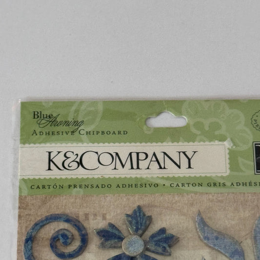 K Company Blue Awning Adhesive Chipboard Words Swirls Scrapbooking Memories Love