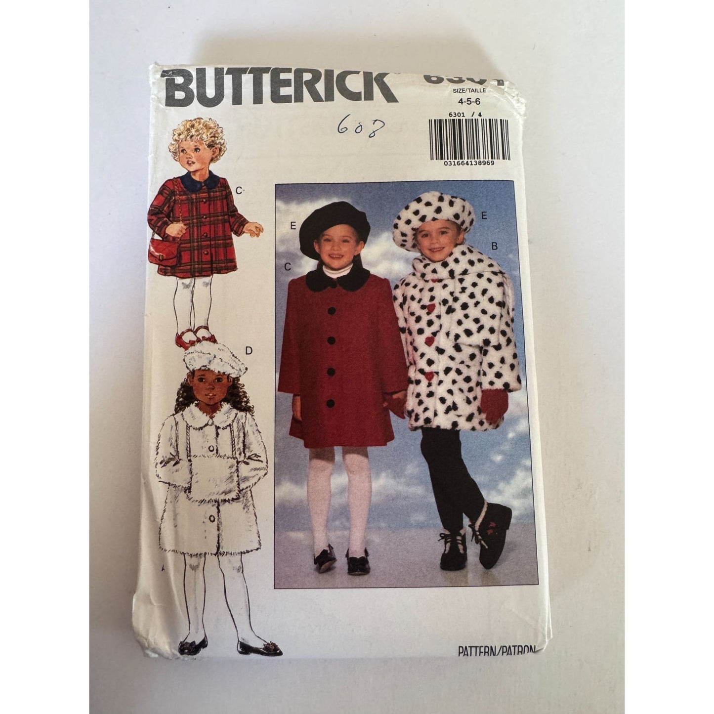 Vintage Girls Coat Sewing Pattern Butterick 6301 Beret Scarf Muff 4-6 90s Uncut