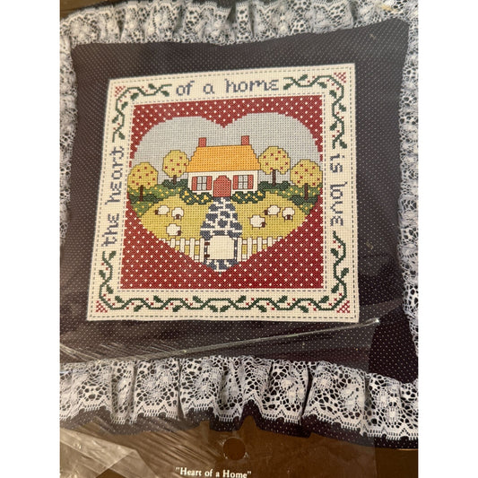 Paragon Needlecraft Counted Cross Stitch Pillow Kit Heart Of A Home With Lace