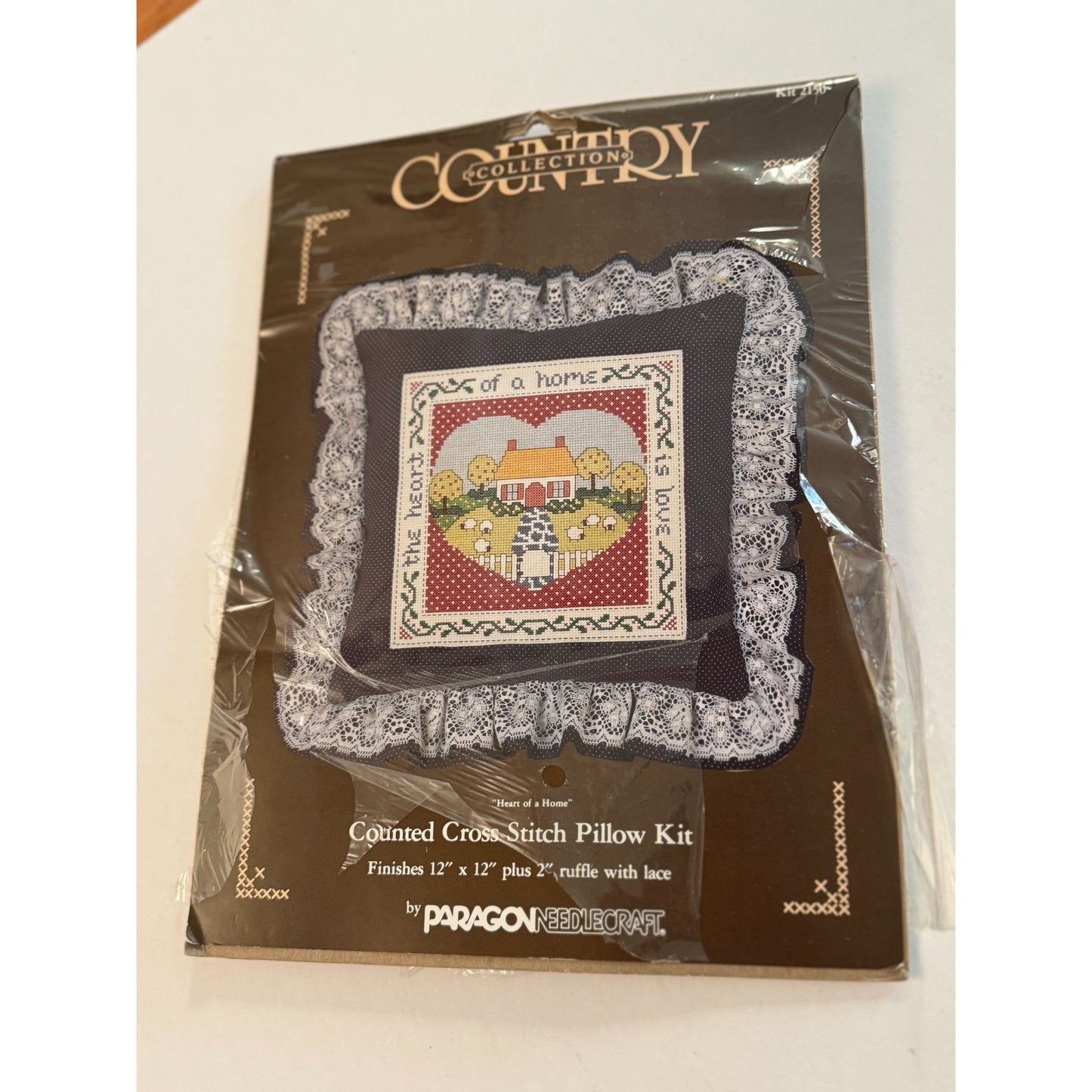Paragon Needlecraft Counted Cross Stitch Pillow Kit Heart Of A Home With Lace