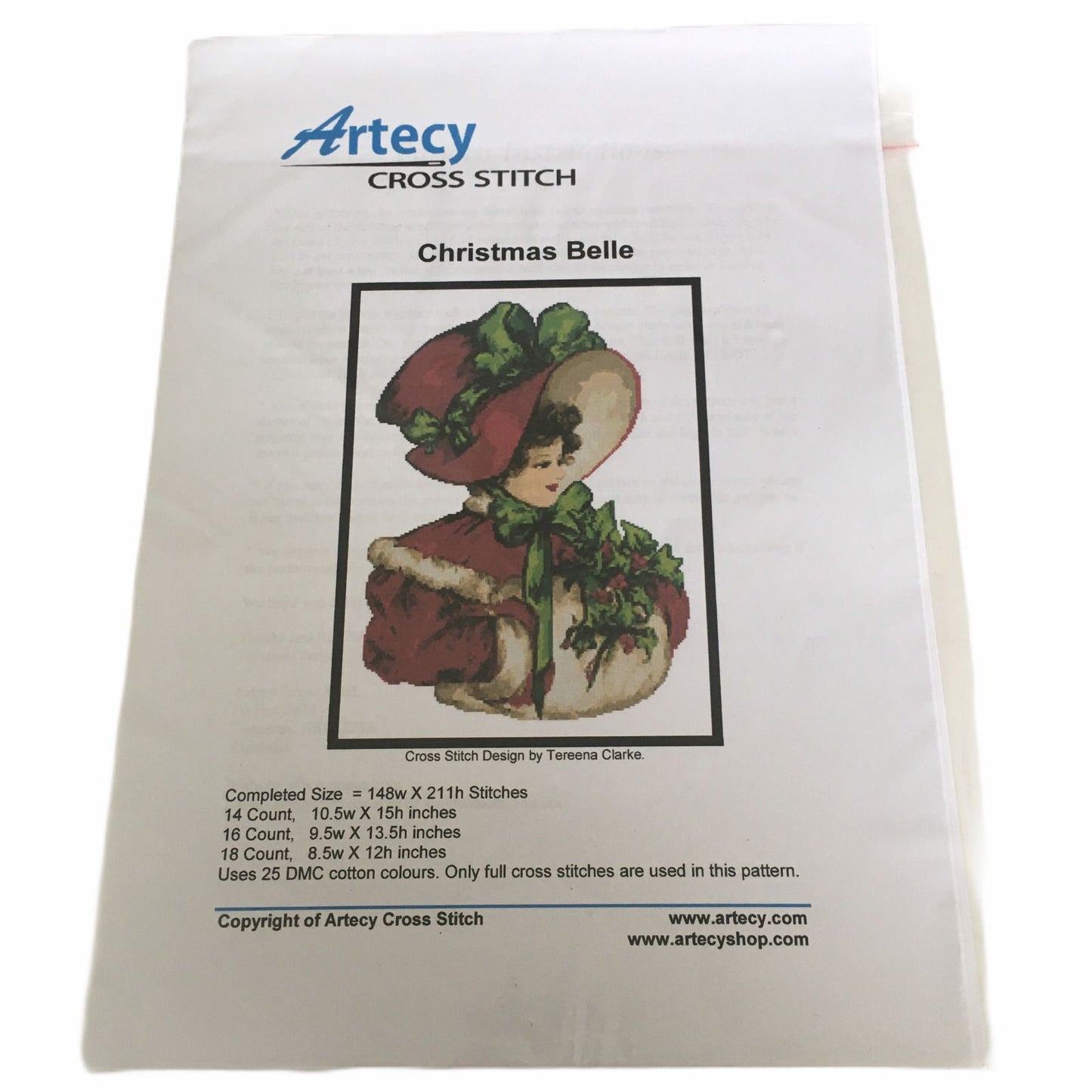 Artecy Christmas Belle Cross Stitch Pattern Victorian Caroler Lady Holiday Decor Winter Chart