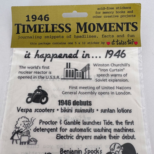 Timeless Moments Scrapbook Stickers Year 1946 Journaling Snippets of Headlines Memory Books Birthday Cardmaking