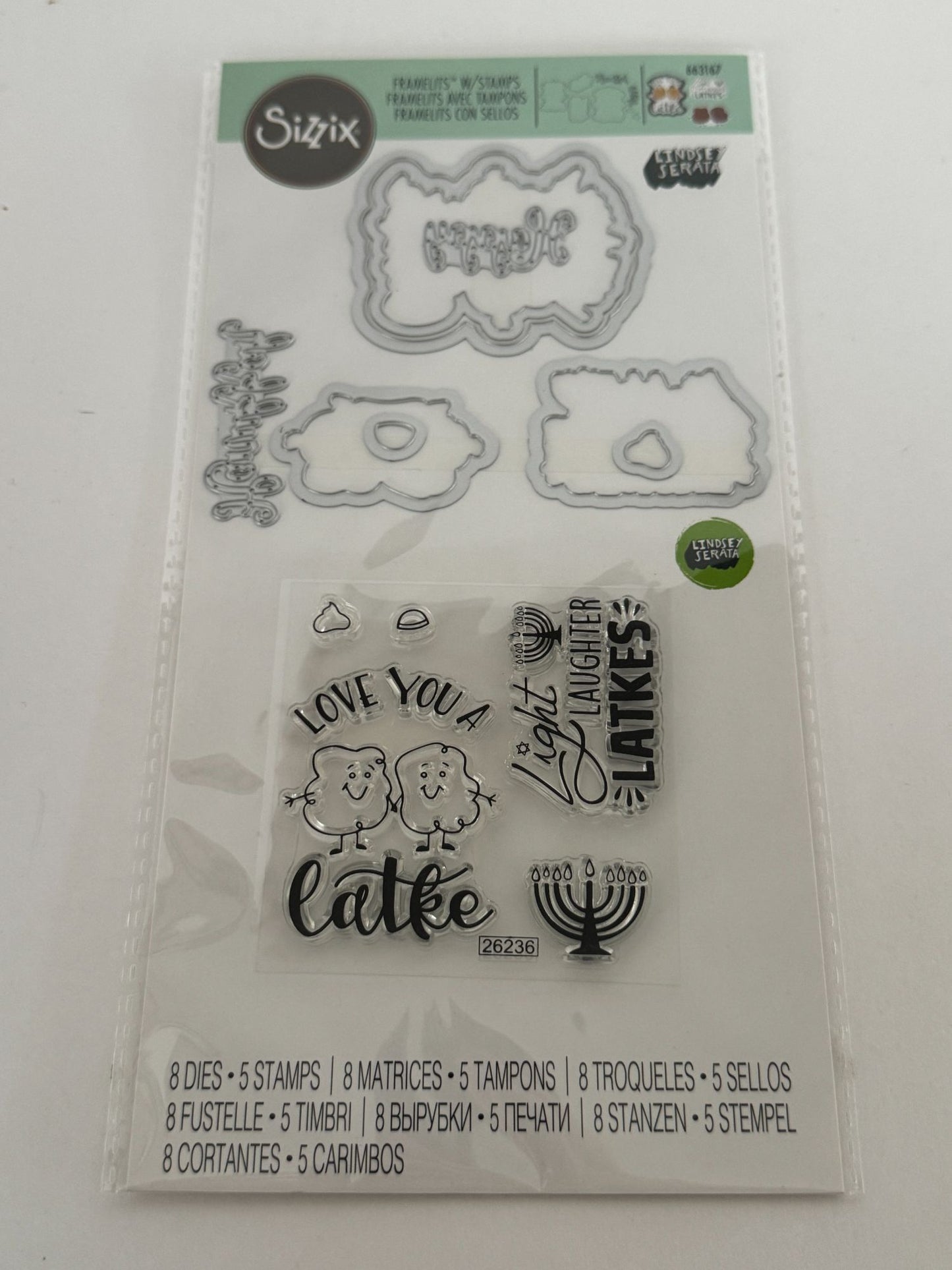 Sizzix Framelits 8 Dies 5 Stamps Love You a Latke Pun Hanukkah Cardmaking 663167