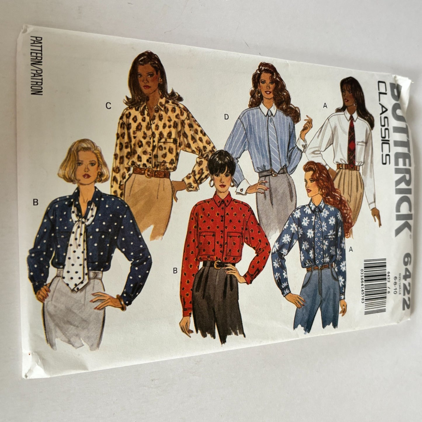 Butterick Sewing Pattern 6422 Button Up Shirt 90s Blouse Preppy Academia 6-10 Uncut