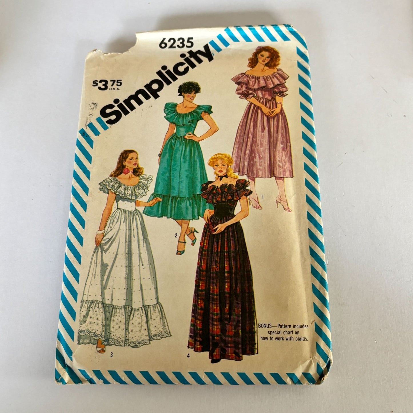Simplicity Sewing Pattern 6235 Evening Dress Ruffle Prairie Formal 10 1980s Uncut Off Shoulder