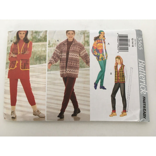 Butterick Sewing Pattern 3565 Misses Jacket Vest Top Pants Hat Headband 12-16 UC