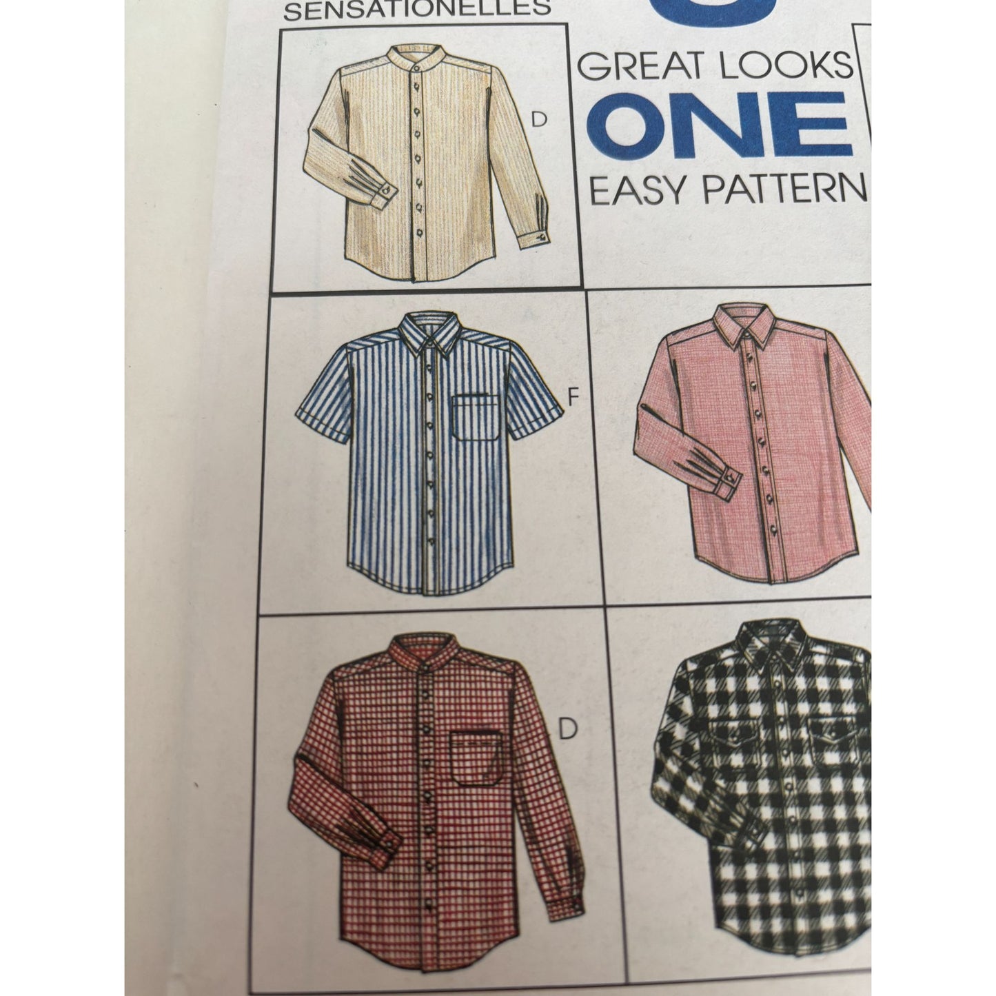 McCalls Sewing Pattern 8409 Mens Shirt Front Button Down Casual 8 Styles S M L