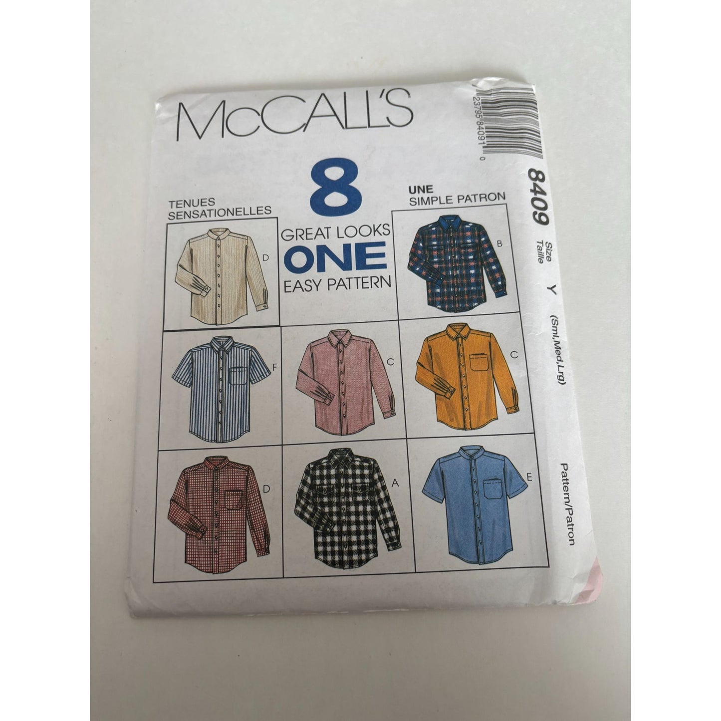 McCalls Sewing Pattern 8409 Mens Shirt Front Button Down Casual 8 Styles S M L