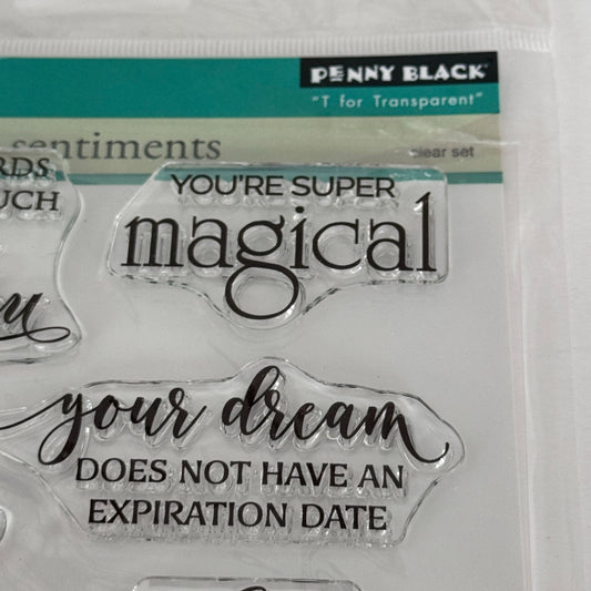 Penny Black Transparent Clear Stamp Set Sentiments Inspirational Quotes Words Dream Cardmaking Friendship Magical