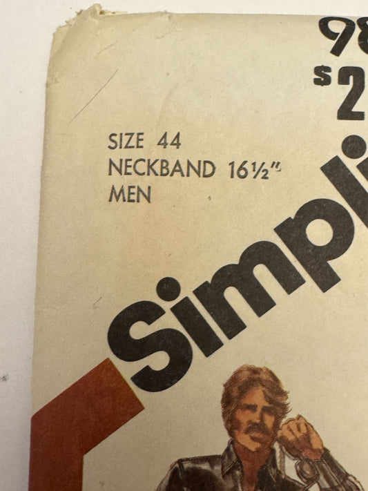 Simplicity Sewing Pattern 9886 Western Shirt Scarf Tie 1980 80s Mens Size 44 UC