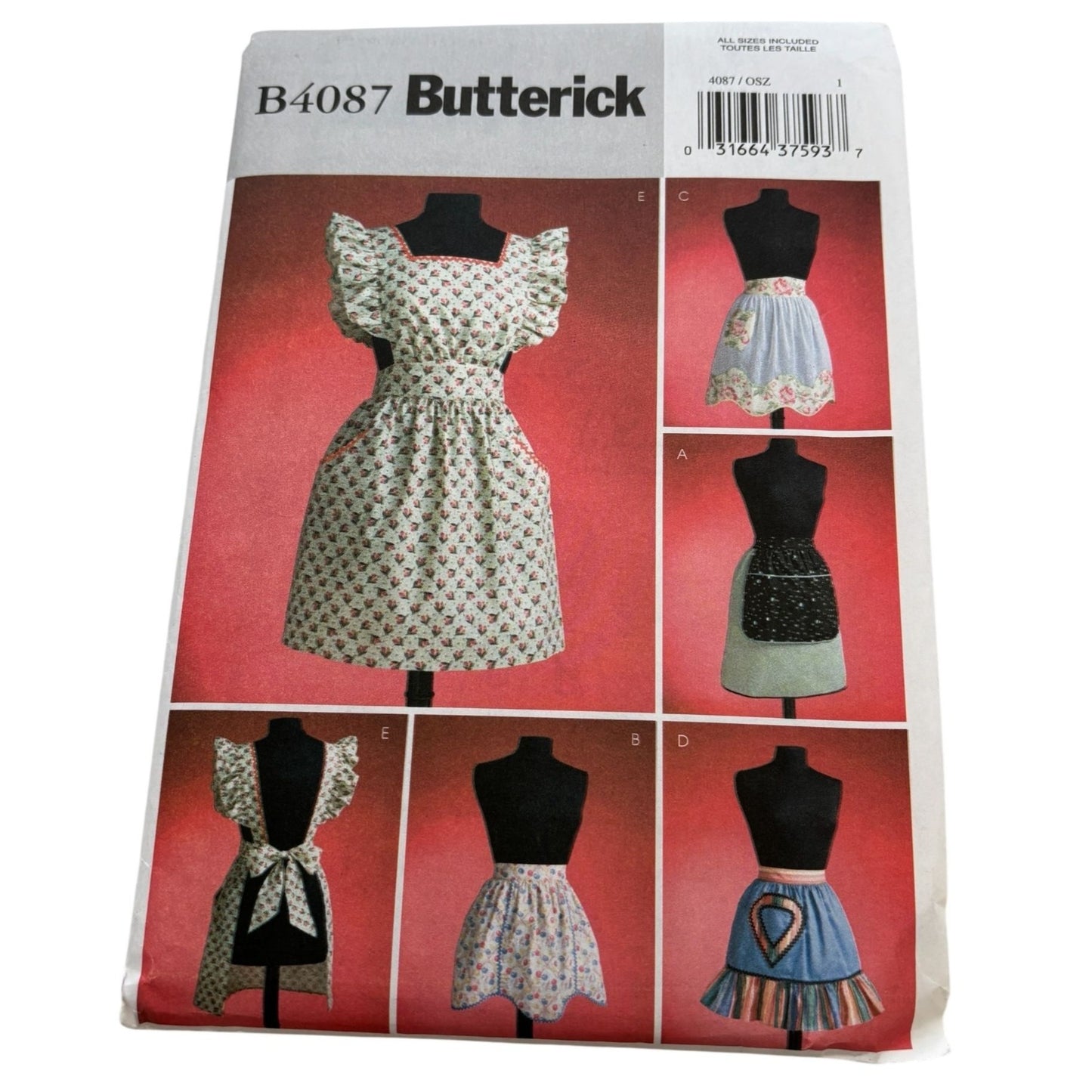 Butterick Sewing Pattern B4087 Apron Ruffled 1950s Vintage Style Easy Uncut Easy