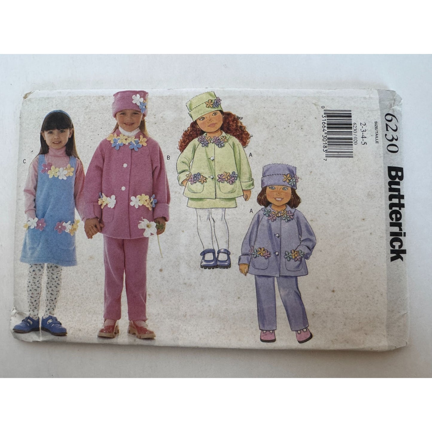 Butterick Sewing Pattern 6230 Girls Flower-Accented Jacket Dress Jumper 2-5 UC