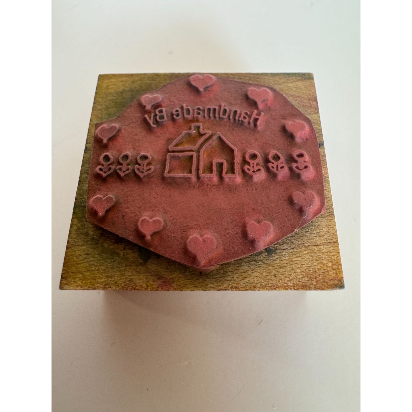 The Stamp Pad Co Rubber Stamp Handmade By with Hearts House Flowers Craft Fair