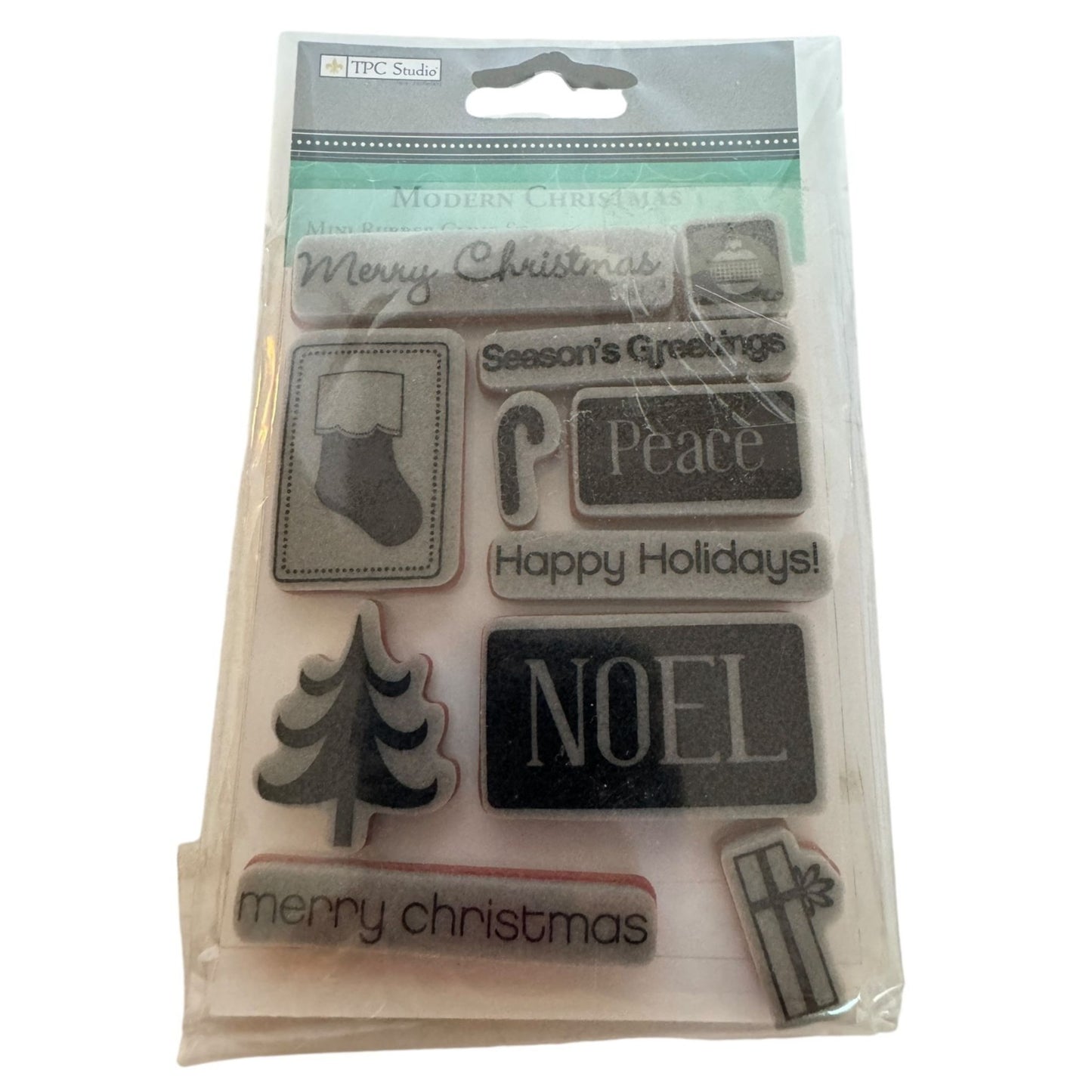 TPC Studio Rubber Cling Stamp Set Modern Christmas Gift Tag Card Making Small