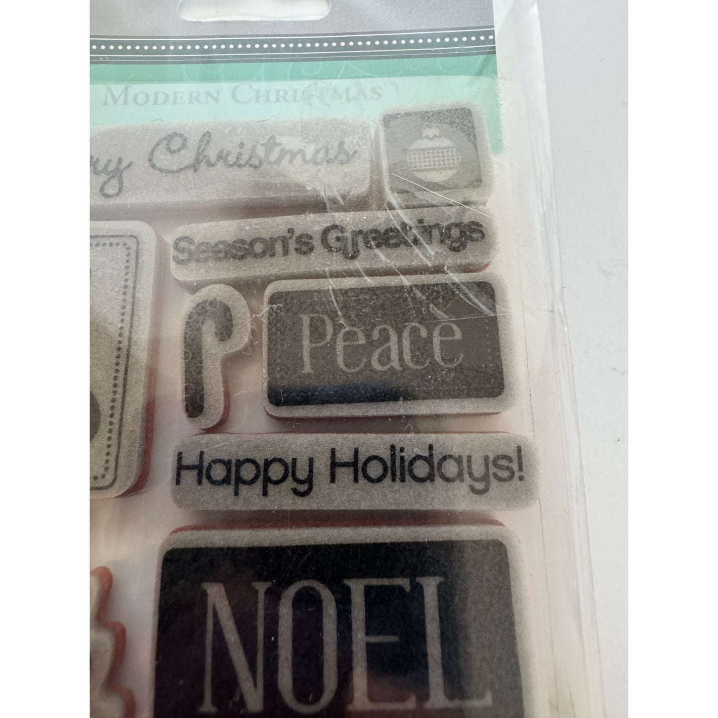 TPC Studio Rubber Cling Stamp Set Modern Christmas Gift Tag Card Making Small