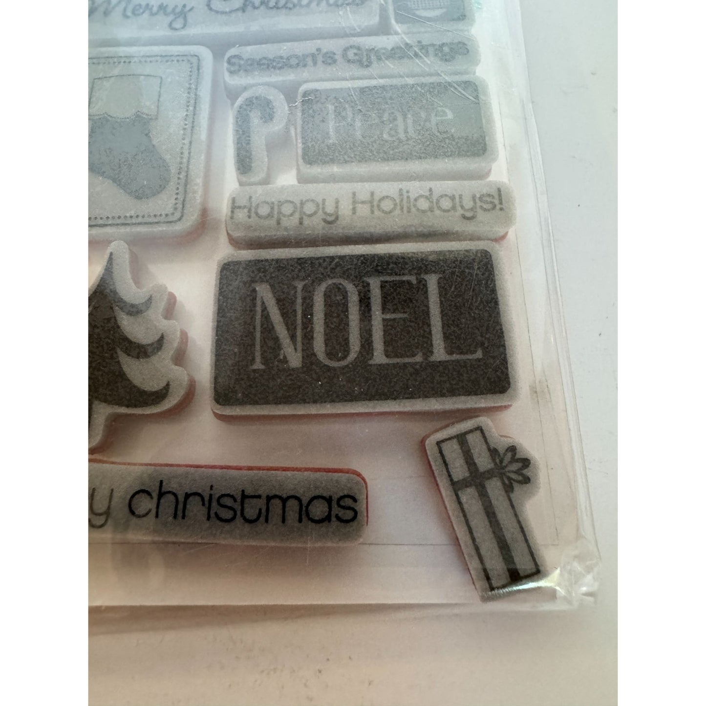 TPC Studio Rubber Cling Stamp Set Modern Christmas Gift Tag Card Making Small