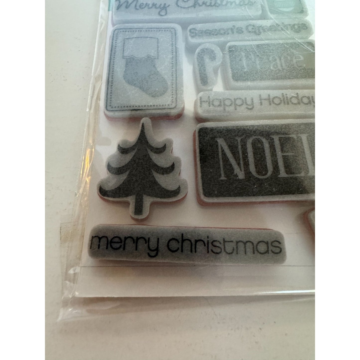 TPC Studio Rubber Cling Stamp Set Modern Christmas Gift Tag Card Making Small