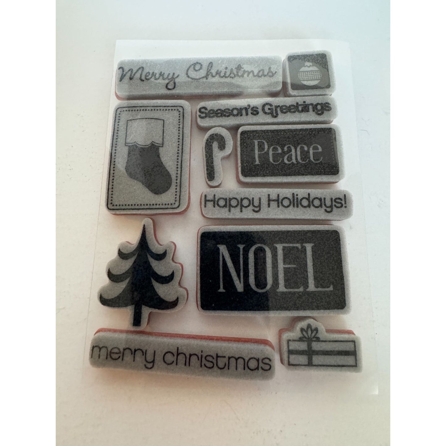 TPC Studio Rubber Cling Stamp Set Modern Christmas Gift Tag Card Making Small