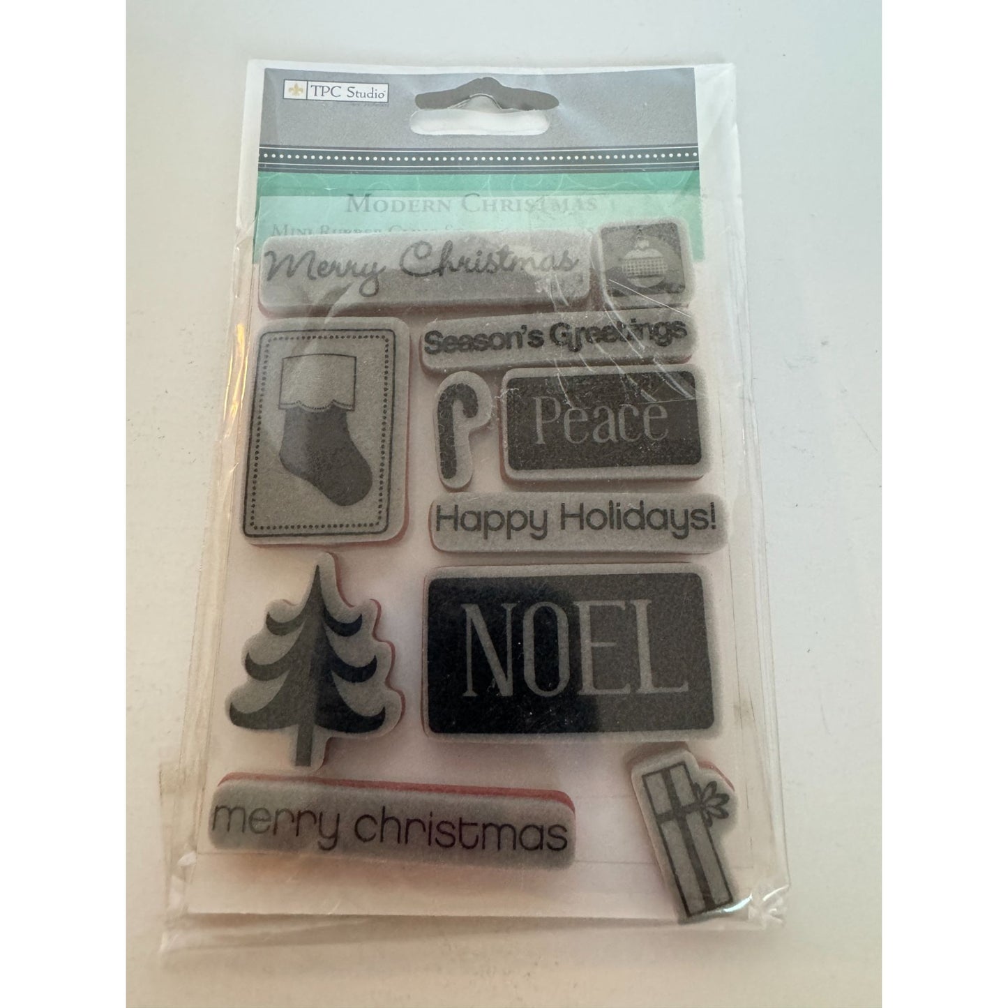 TPC Studio Rubber Cling Stamp Set Modern Christmas Gift Tag Card Making Small