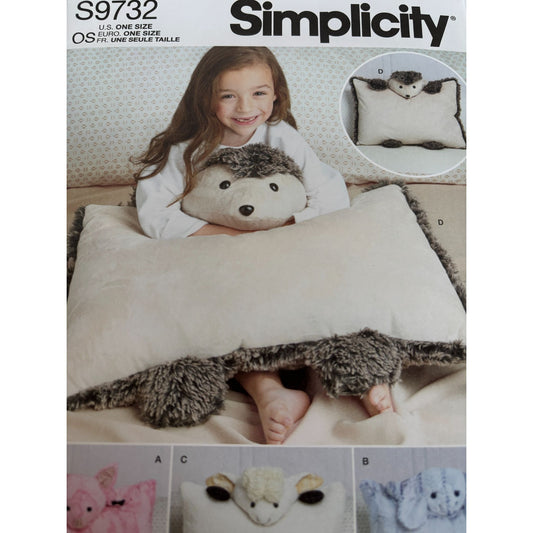 Simplicity Sewing Pattern S9732 Plush Animal Pillow Case Kids Bedroom Decor Easy