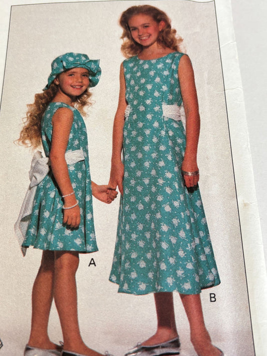 Butterick Sewing Pattern 6726 Girls Easter Dress Hat Spring 90s Vintage 12 14 Uncut