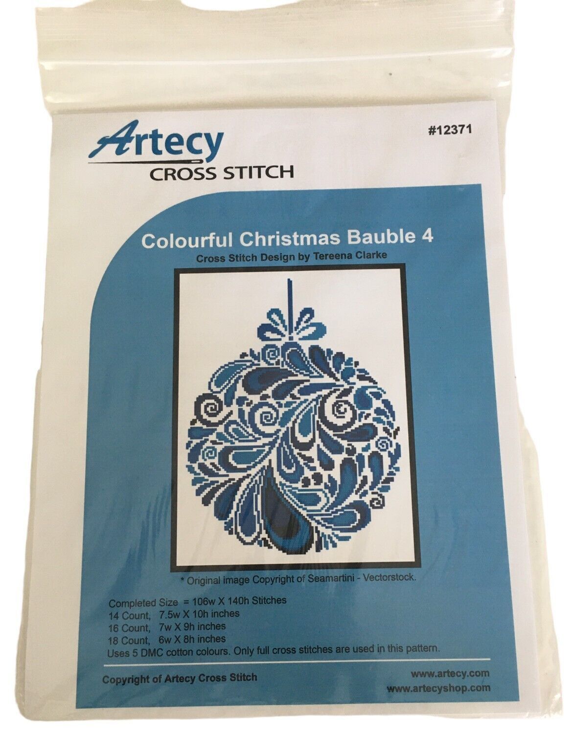 Artecy Cross Stitch Pattern Colorful Christmas Bauble Holiday Ornament Winter
