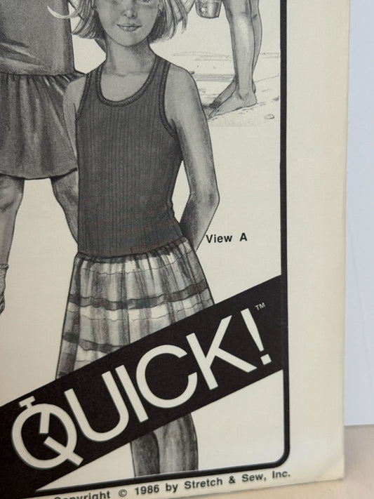 Stretch and Sew Sewing Pattern 940 Childrens Tank Top Shirt and Dress 1980s UC