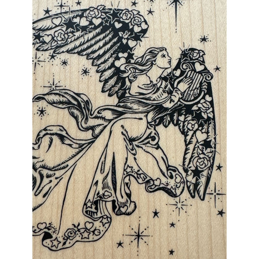 PSX Rubber Stamp Christmas Angel Harp Music Holidays Religious Victorian K-1332