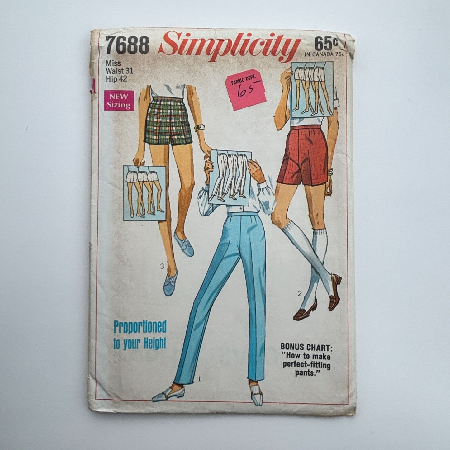 Simplicity Sewing Pattern 7688 Mod Pants Jamaica Short Shorts Vintage 1960s UC
