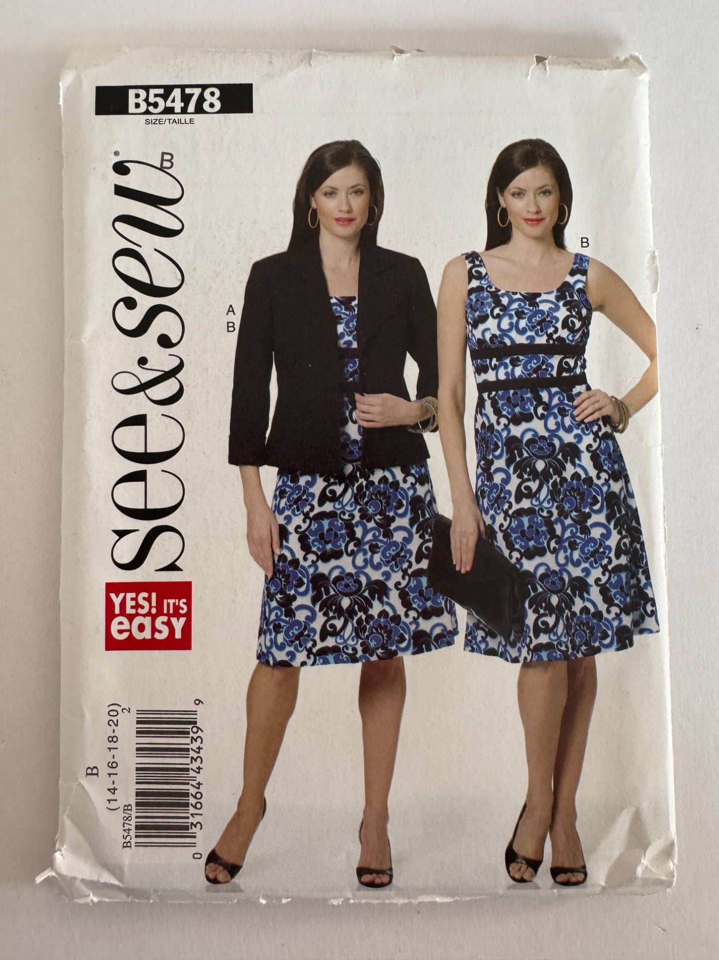 Butterick Sewing Pattern B5478 Dress Jacket Modern Office Chic Sizes 14–20 Uncut