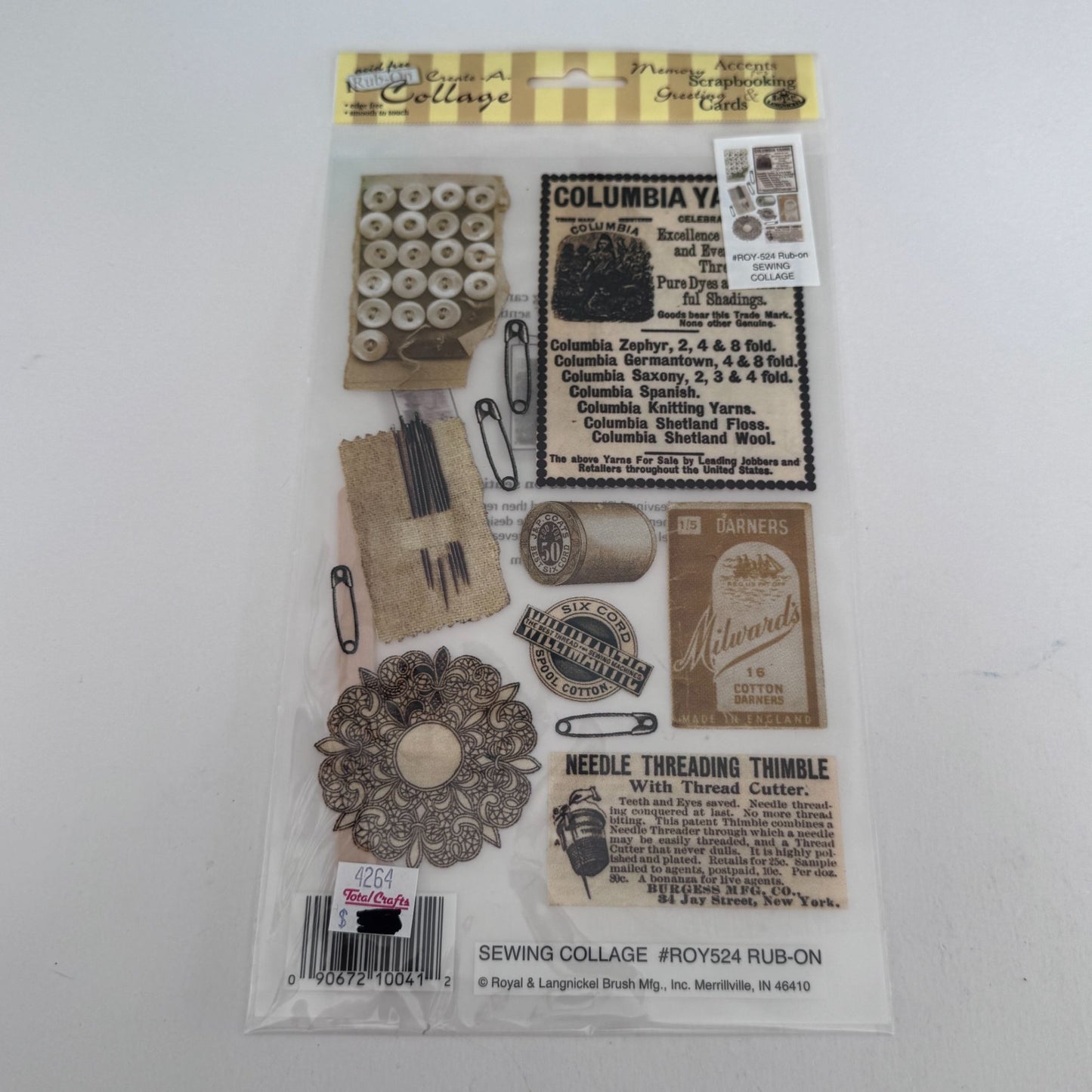 Royal and Langnickel Rub-On Transfers Sewing Collage Scrapbook Embellishments Thread Needles Buttons Cardmaking Craft