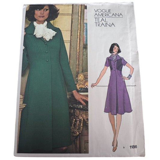 Vogue Americana Sewing Pattern 1186 Teal Traina Coat Dress 1970s A-Line Size 10 Uncut