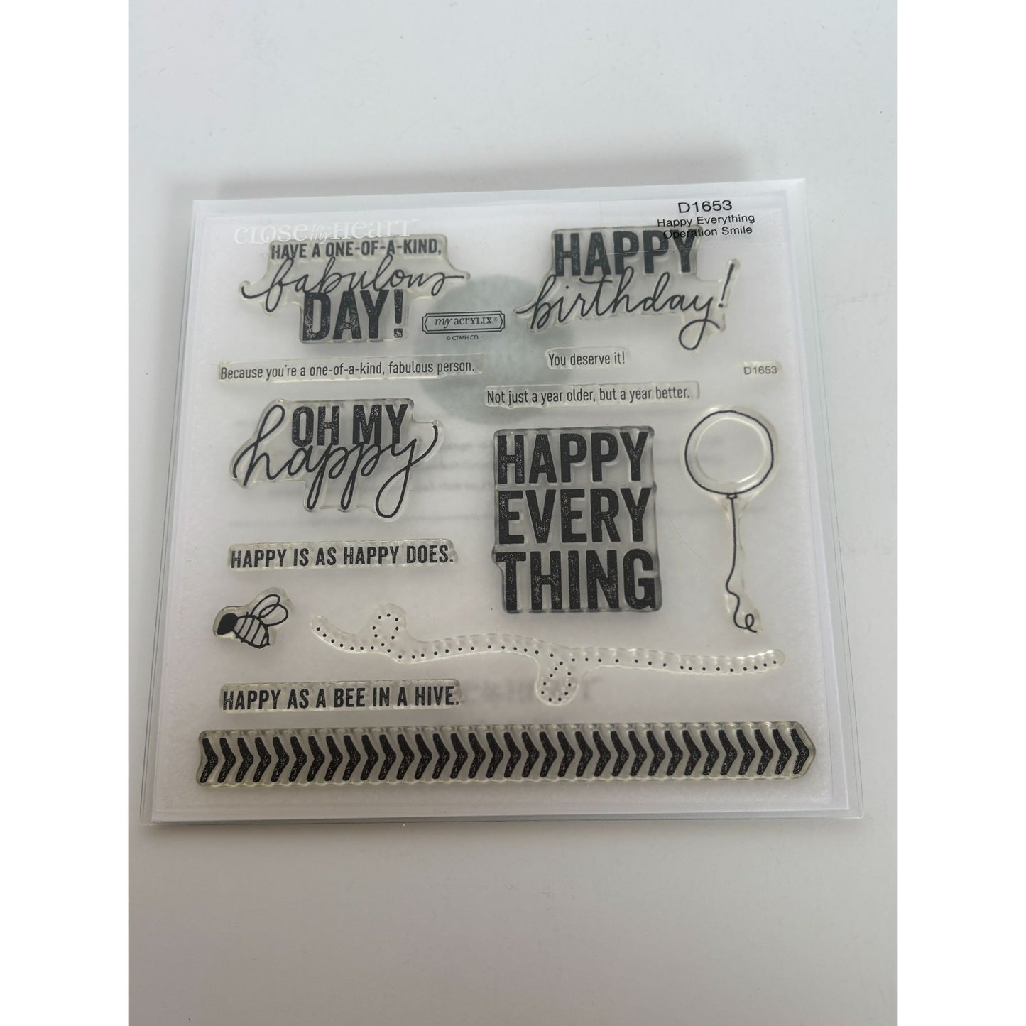 CTMH My Acrylix Acrylic Stamp Set Happy Everything Operation Smile Balloon Bee