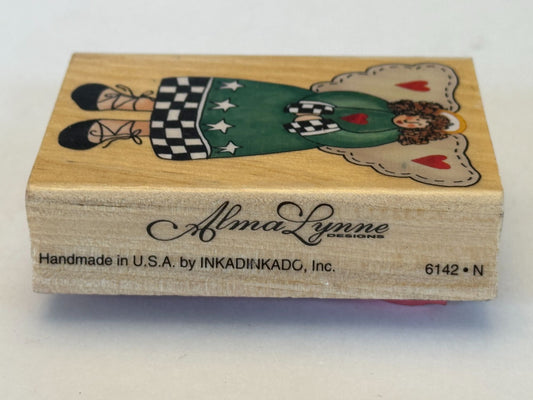 Inkadinkado Rubber Stamp Angel Heart Wings Checkered Dress Love Alma Lynne 6142N