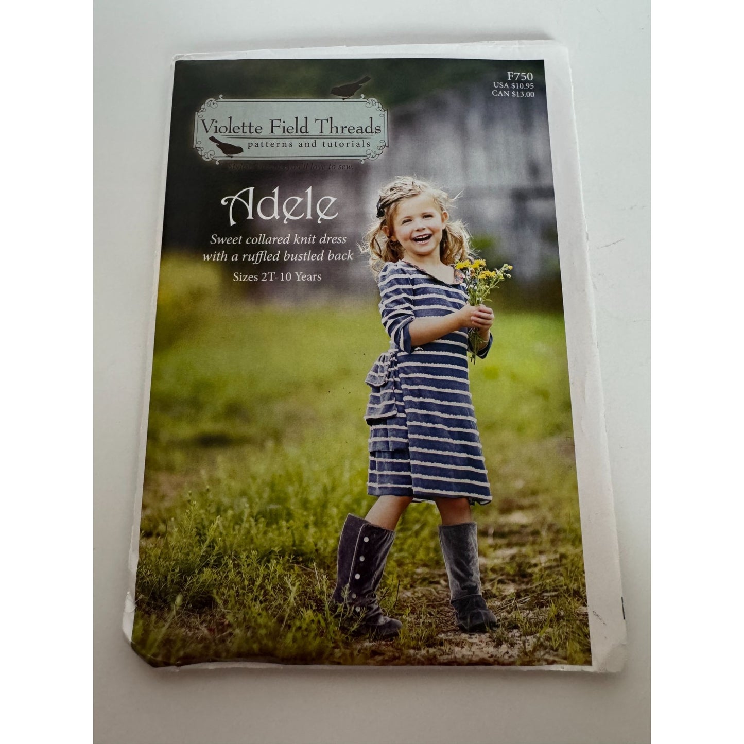 Violette Field Threads Sewing Pattern F750 Adele Collared Knit Dress 2T-10Y UC