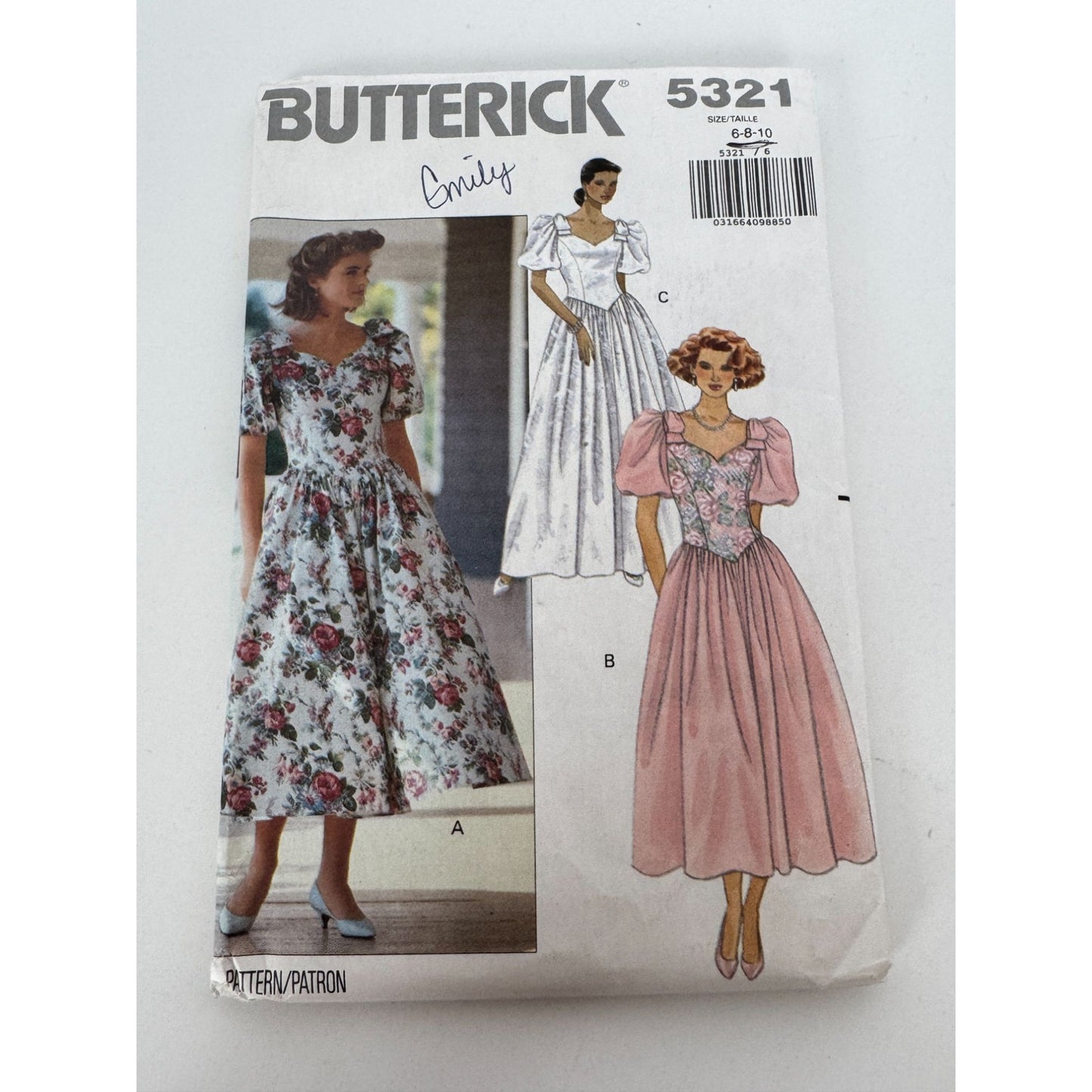 Butterick Sewing Pattern 5321 Dress Tea or Evening Length 6 8 10 Wedding 90s UC