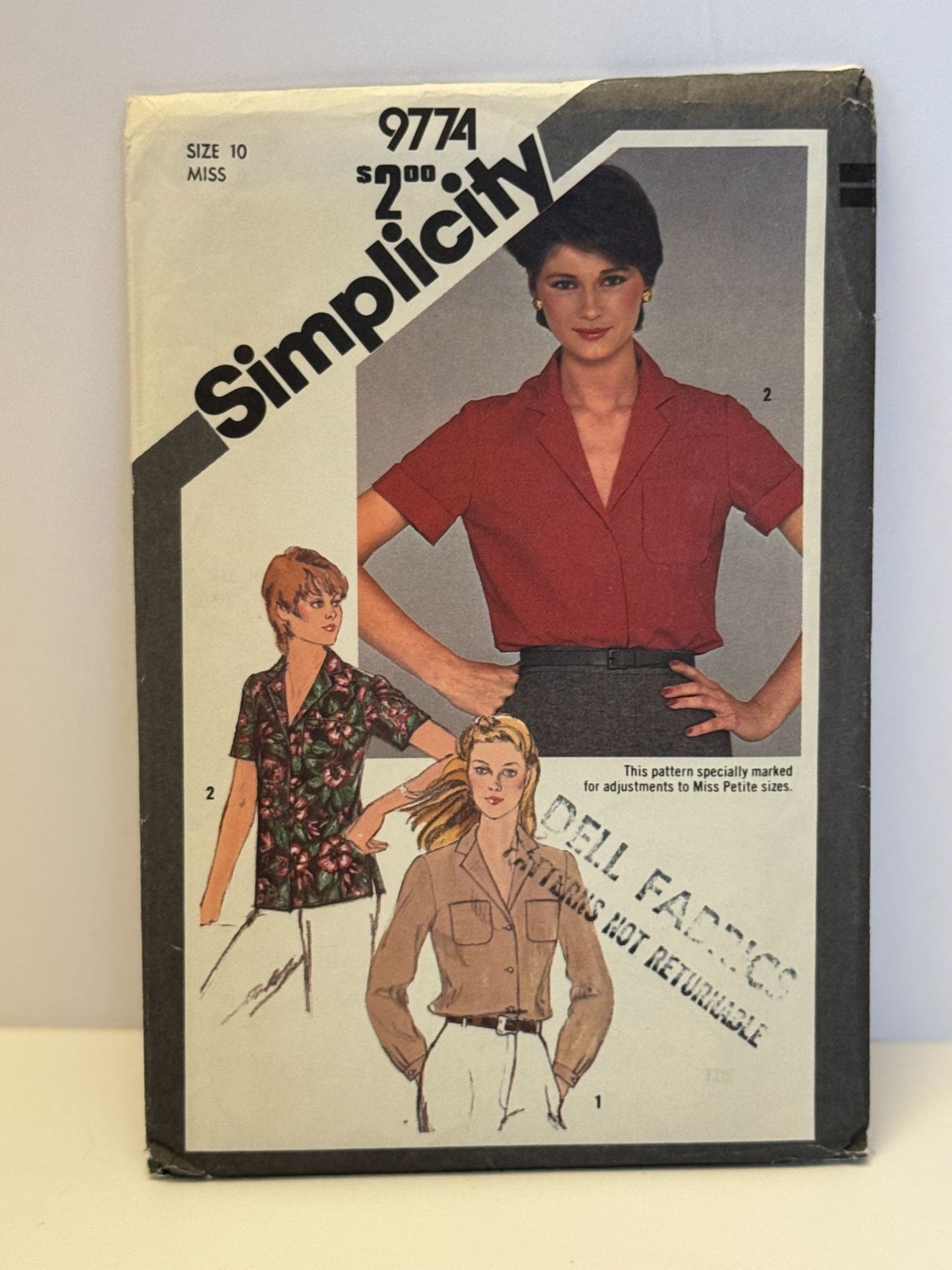 Simplicity Sewing Pattern 9774 Misses Shirt Pattern Work Blouse 10 Vintage 1980