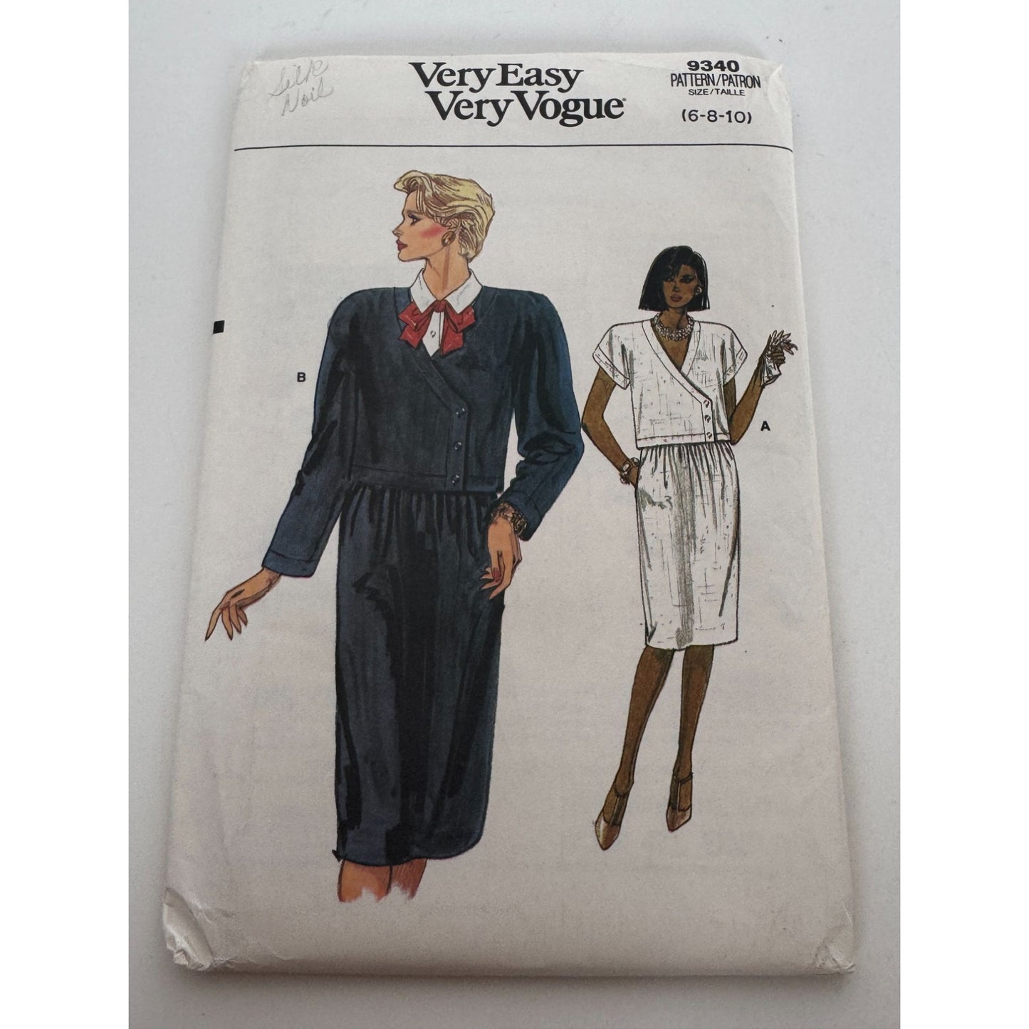 Vogue Sewing Pattern 9340 Misses Work Top Dickey Straight Skirt 6 8 10 1980s UC